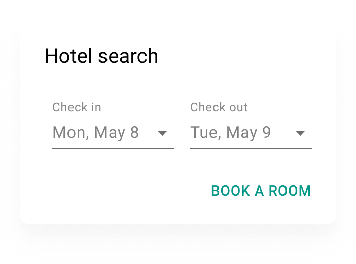 Hotellsökning med CTA-texten "Book a room".