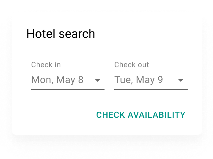 Hotellsökning med CTA-texten "Check availability".